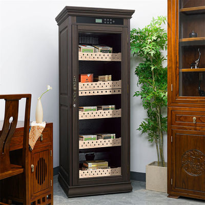Bom preço Premium Quality Dark Brown Solid Wood Frame Cigar Cooler Humidificador Com Armário on-line