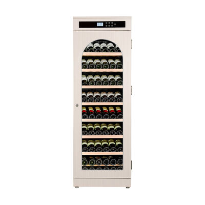 Bom preço Armário de refrigeração de vinho de madeira maciça premium com painel de controle digital e porta de vidro arqueada on-line