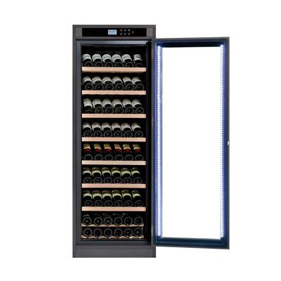 Bom preço Grande refrigerador de vinho de cozinha de 160 garrafas com porta de vidro protegida contra UV e prateleiras de madeira ajustáveis on-line