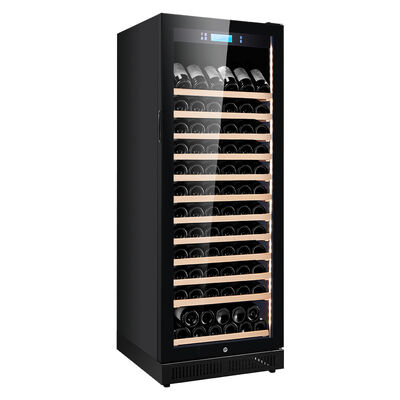 Bom preço Armário de refrigeração de vinho de madeira sólida premeia com capacidade de garrafas 150 +, controle de temperatura digital e porta de vidro temperado de camada dupla on-line