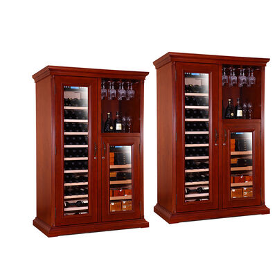 Bom preço Refrigerador de vinho de madeira maciça com porta de vidro dupla fechável prateleiras ajustáveis e 50 a 80% de umidade para Home Bar on-line