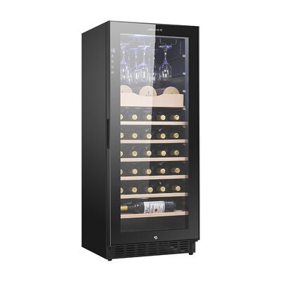 Bom preço Armário de refrigeração de vinho de madeira preta de zona única com controle de temperatura digital on-line