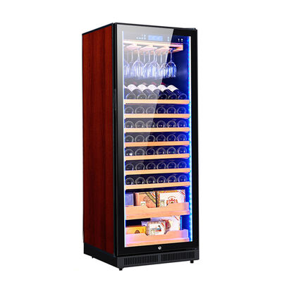 Bom preço Refrigerador de vinho de madeira maciça de cozinha premium com iluminação LED e painel de controle digital de toque on-line