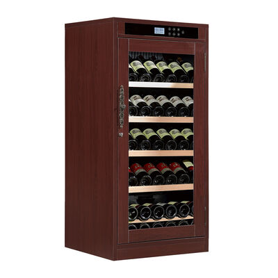Bom preço Armário de refrigeração de vinho de madeira borgoñesa com porta de vidro fechável e refrigeração termoelétrica on-line
