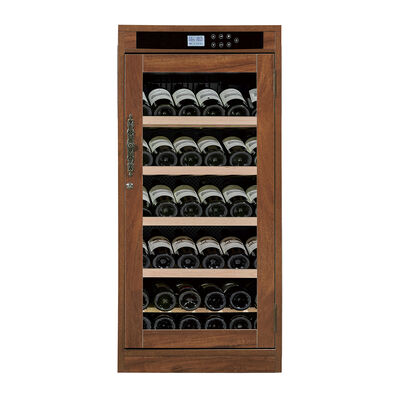 Bom preço Armário Refrigerador de Vinho Digital com Controle de Temperatura em Madeira, Porta de Vidro Temperado e Proteção UV on-line
