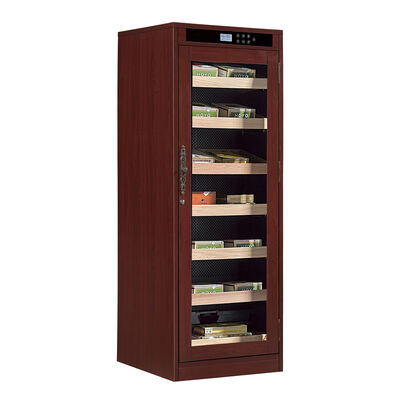Bom preço Armário umidificador refrigerador de charutos com acabamento em mogno rico, umidificação integrada e refrigeração termoelétrica on-line