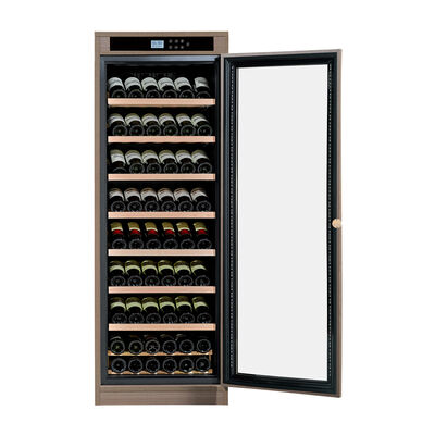 Bom preço Elegante gabinete de refrigeração de vinho de madeira com porta de vidro fechável e sistema de refrigeração termoelétrico on-line