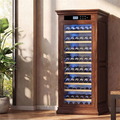 Bom preço Armário Refrigerador de Vinho de Madeira Maciça Premium para Cozinha com Porta de Vidro e Iluminação LED on-line