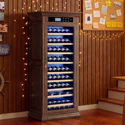 Bom preço Refrigerador de luxo Refrigerador de vinho de madeira com controle de temperatura de zona dupla on-line