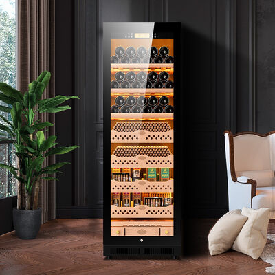 Bom preço Armário de armazenamento de temperatura constante de refrigerador de vinho e charutos de zona dupla on-line