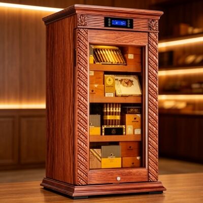 Bom preço Gabinete de umidificador refrigerador de charuto de madeira maciça vintage requintado on-line