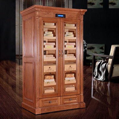 Bom preço Cabine de humidificador de cigarros de madeira maciça com duas portas e fechamento seguro on-line