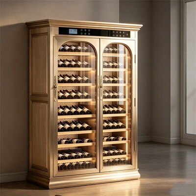 Bom preço Refrigerador de vinho de madeira com controle de temperatura de zona dupla e display digital de toque on-line